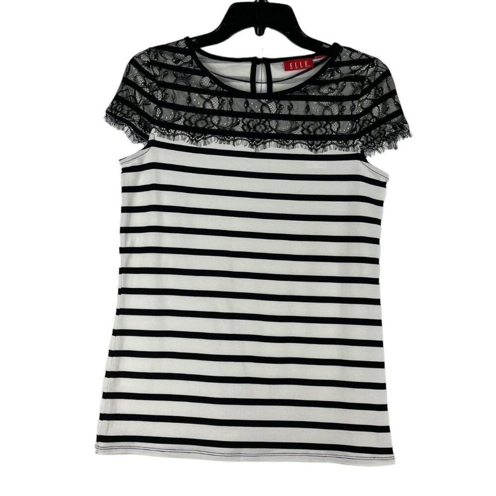 Elle Top Striped Jersey Lace Cap Sleeve Size XS Might Fit Size Small Feminine
